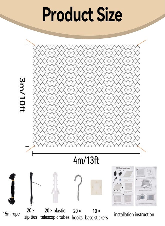 Klmnop Cat Netting Balcony, 10 x 13 ft Steel Reinforced Safety Screen for Pets Anti-Fall, Cat Mesh Fence for Balcony, Window, Stair(Black) - Image 4